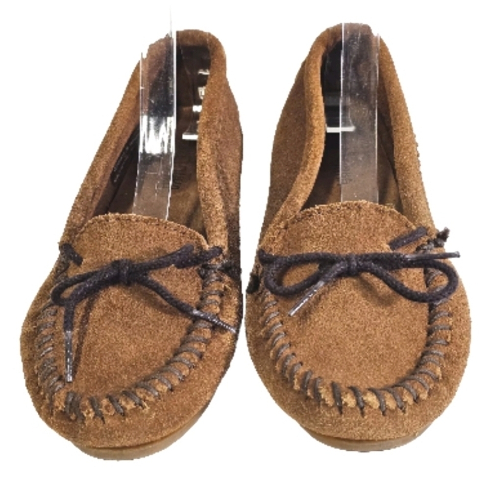 Minnetonka Womens Brown Suede Fringe Moccasins Flat Comfort Slippers Shoes, Sz 8 - Picture 1 of 9